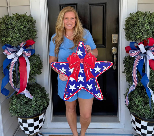Patriotic Star with Bow Door Hanger