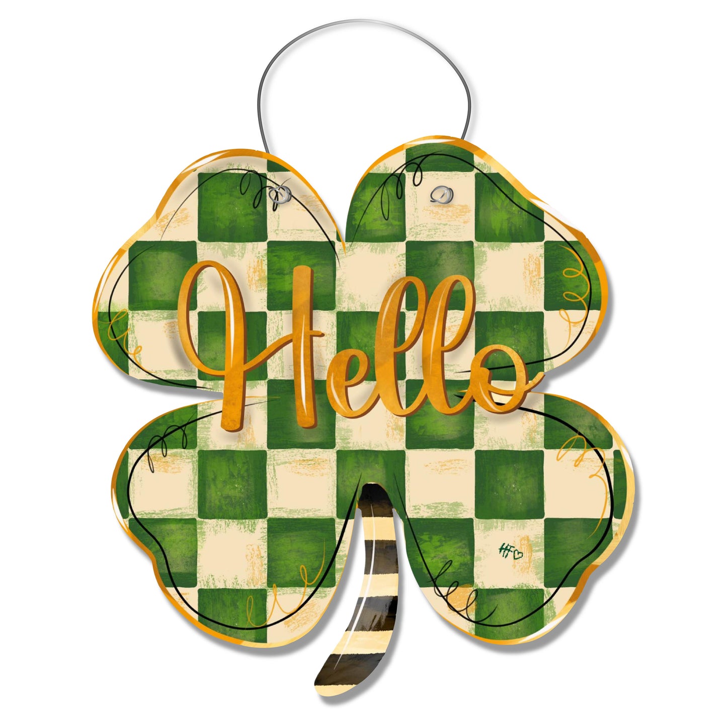Fancy Checkerboard Shamrock Door Hanger