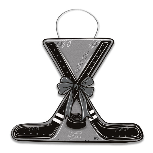 Double Crossed Hockey Sticks Bow Door Hanger