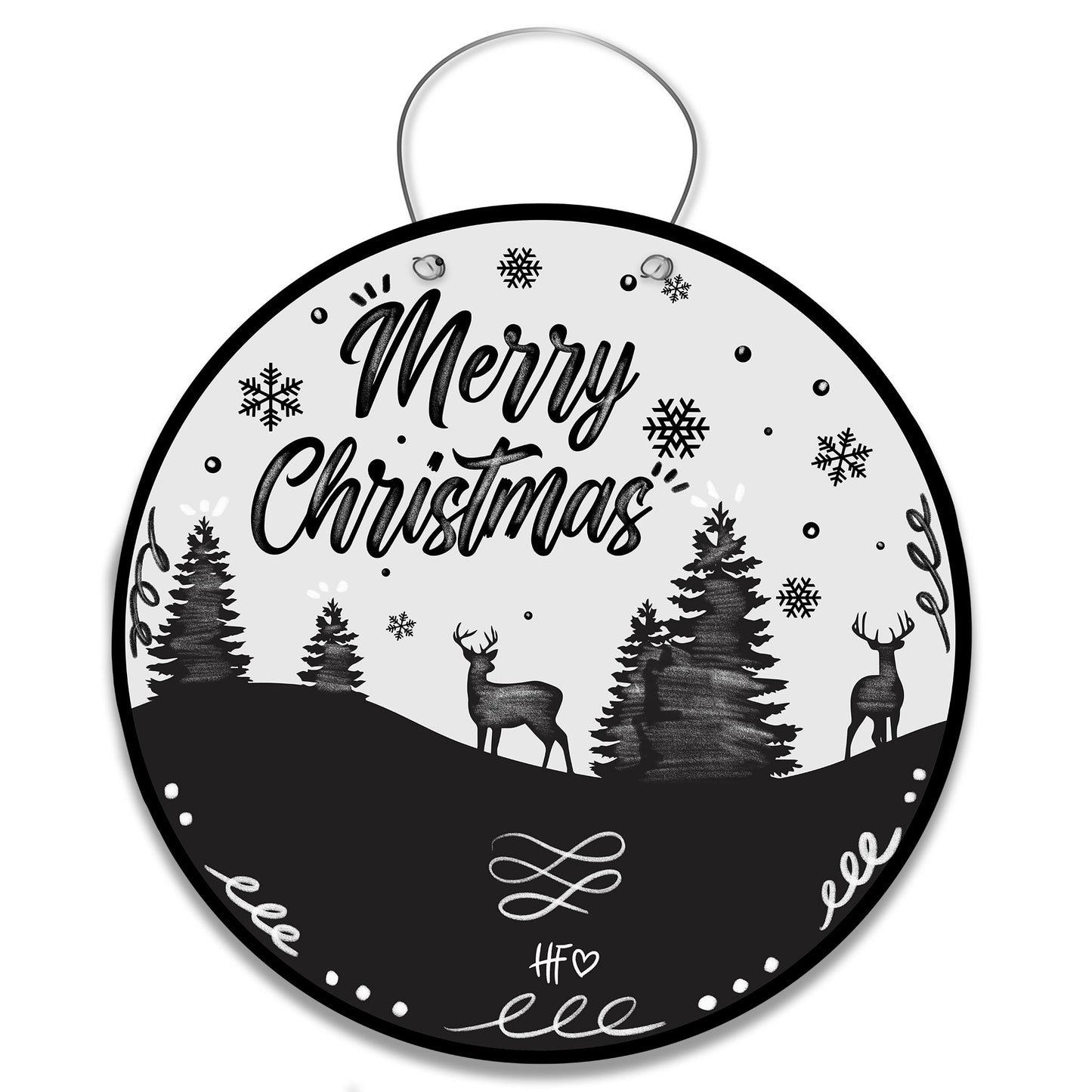 Merry Christmas Snowy Hillside Door Hanger