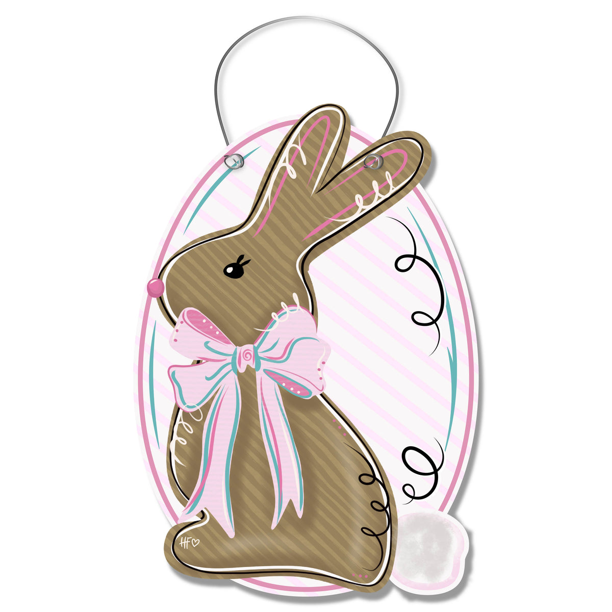 Pastel Bow Bunny Facing Left Door Hanger (Right Door)