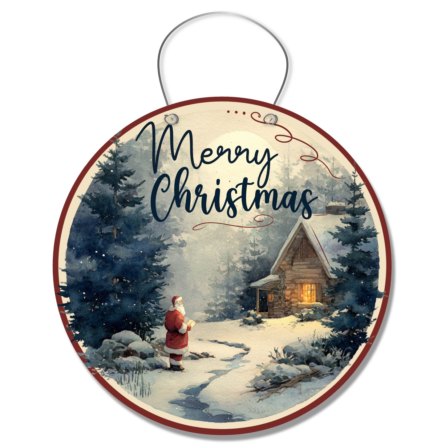 Santa at the Cabin Christmas Door Hanger
