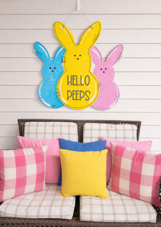 Hello Peeps Easter Bunnies Door Hanger