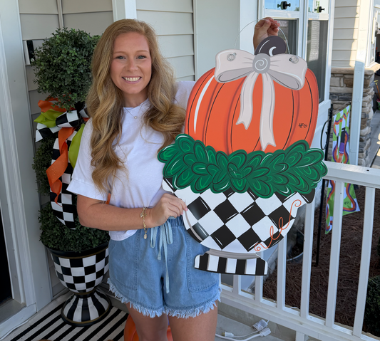 Planted and Classy Pumpkin Door Hanger