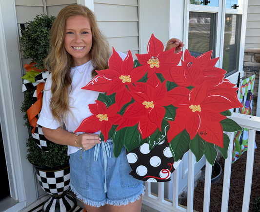 Red and Elegant Poinsettia Door Hanger