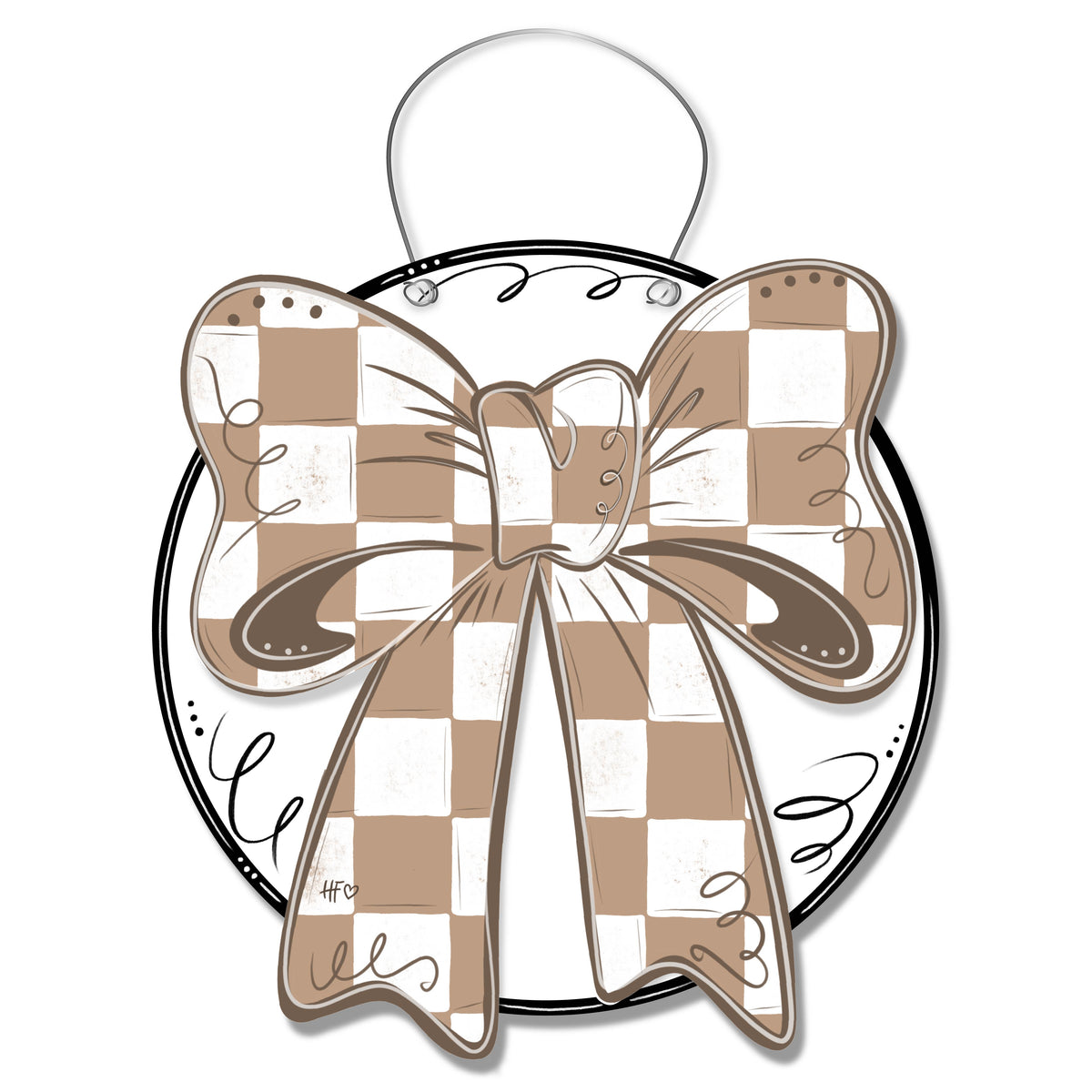 Tan Checkered Bow Door Hanger