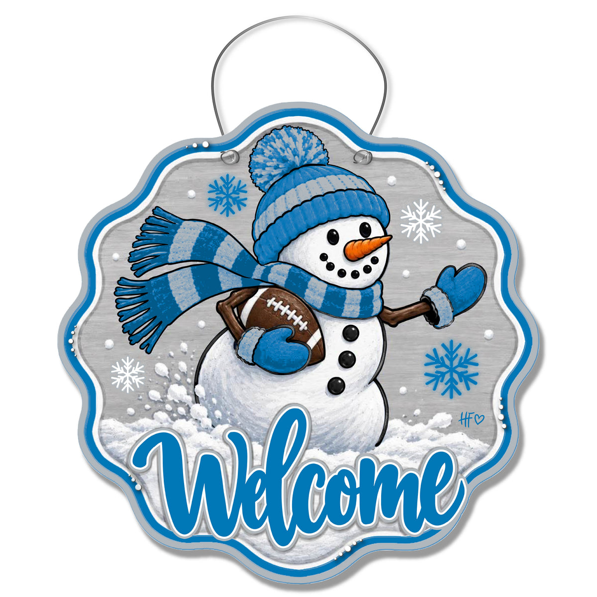 DET Snowman Football Door Hanger