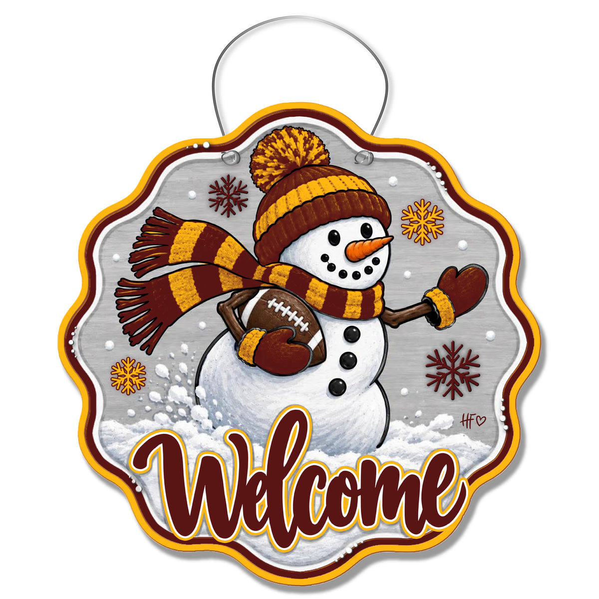 WAS Snowman Football Door Hanger