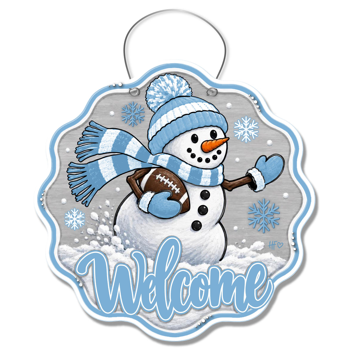 UNC Snowman Football Door Hanger