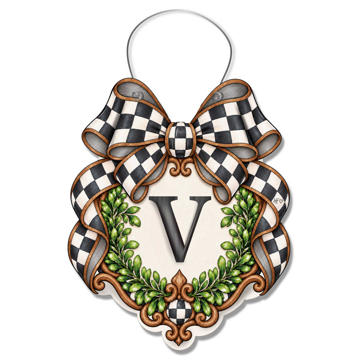 Fancy Crest Letter V Door Hanger