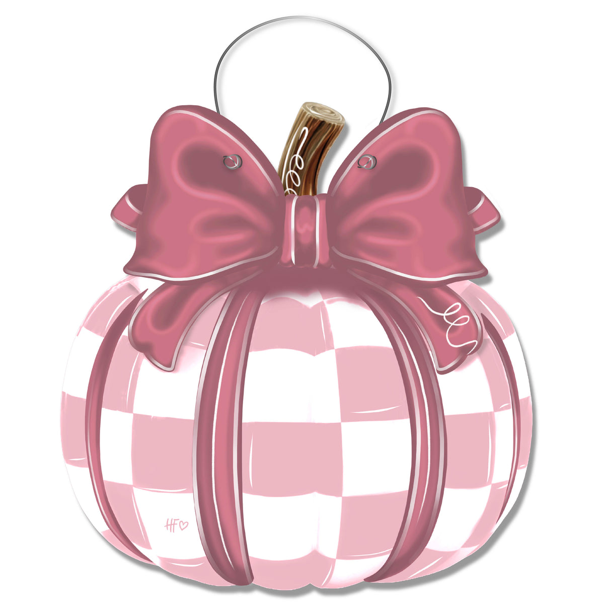 Pink Checkered Pumpkin Door Hanger