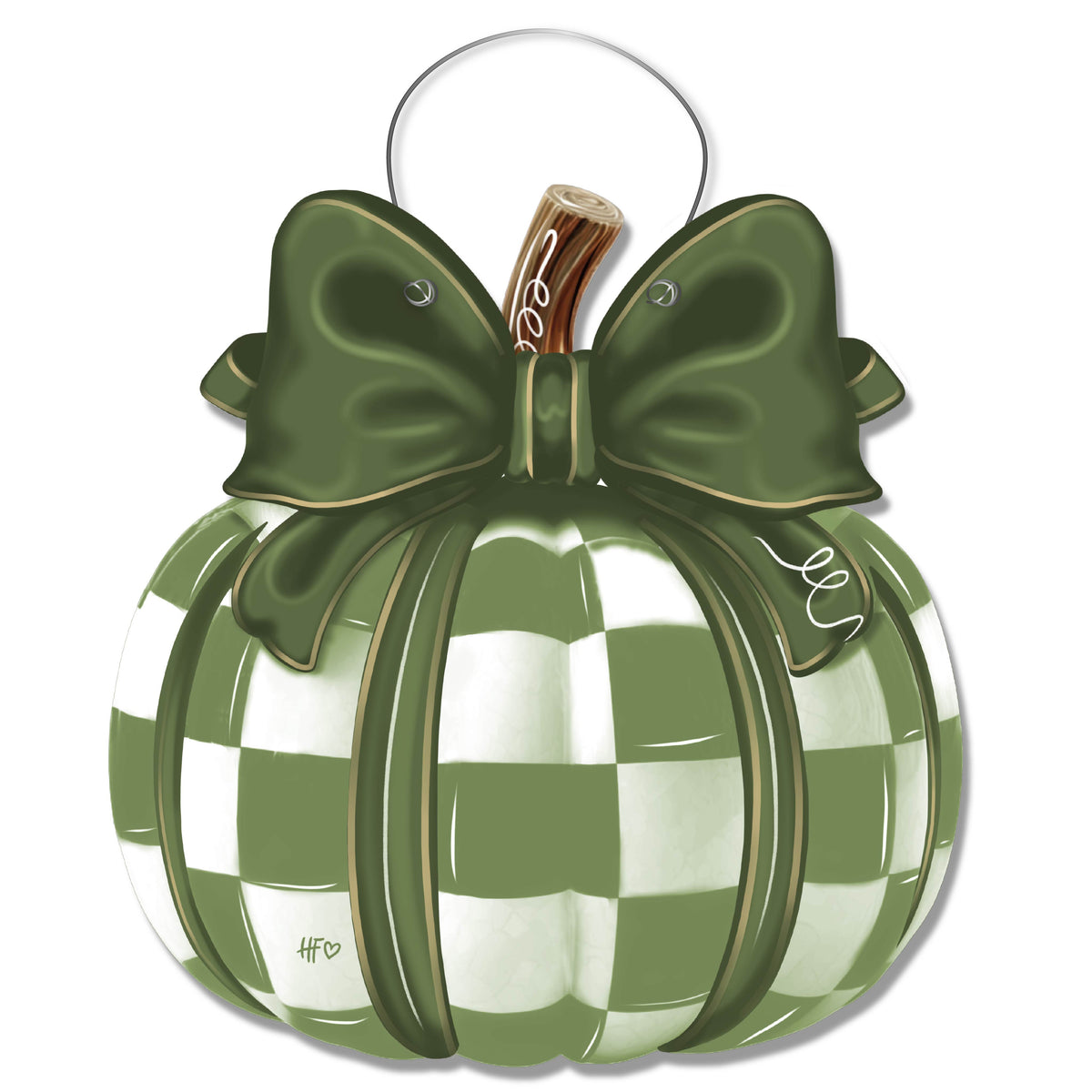 Sage Green Checkered Pumpkin Door Hanger