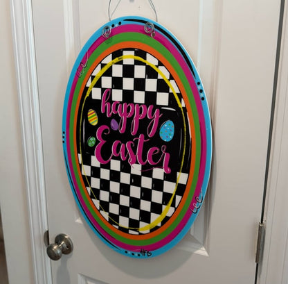 Checkerboard Happy Easter Egg Door Hanger