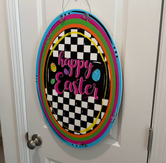 Checkerboard Happy Easter Egg Door Hanger
