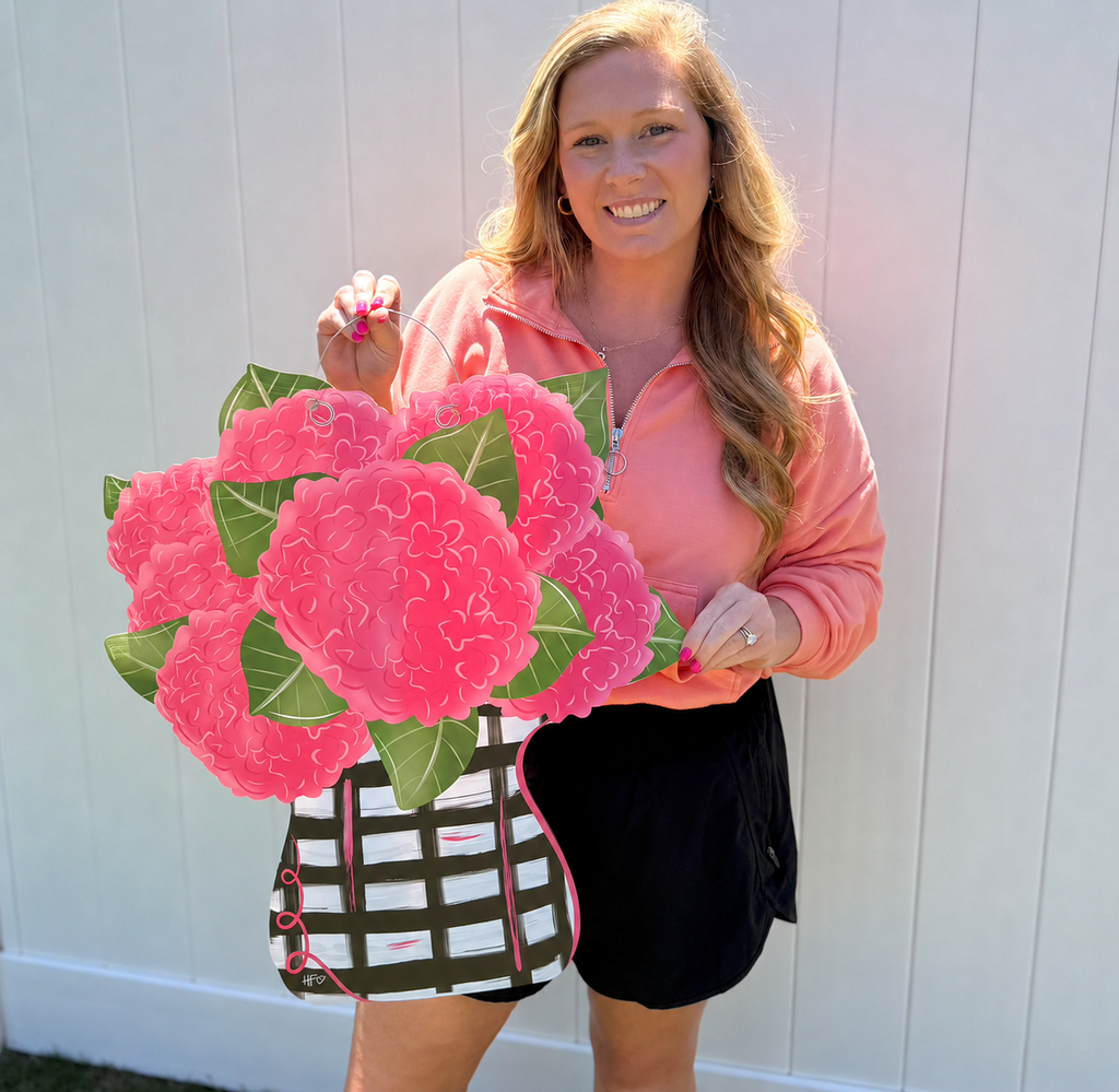 Spring Pink Hydrangea Vase Door Hanger