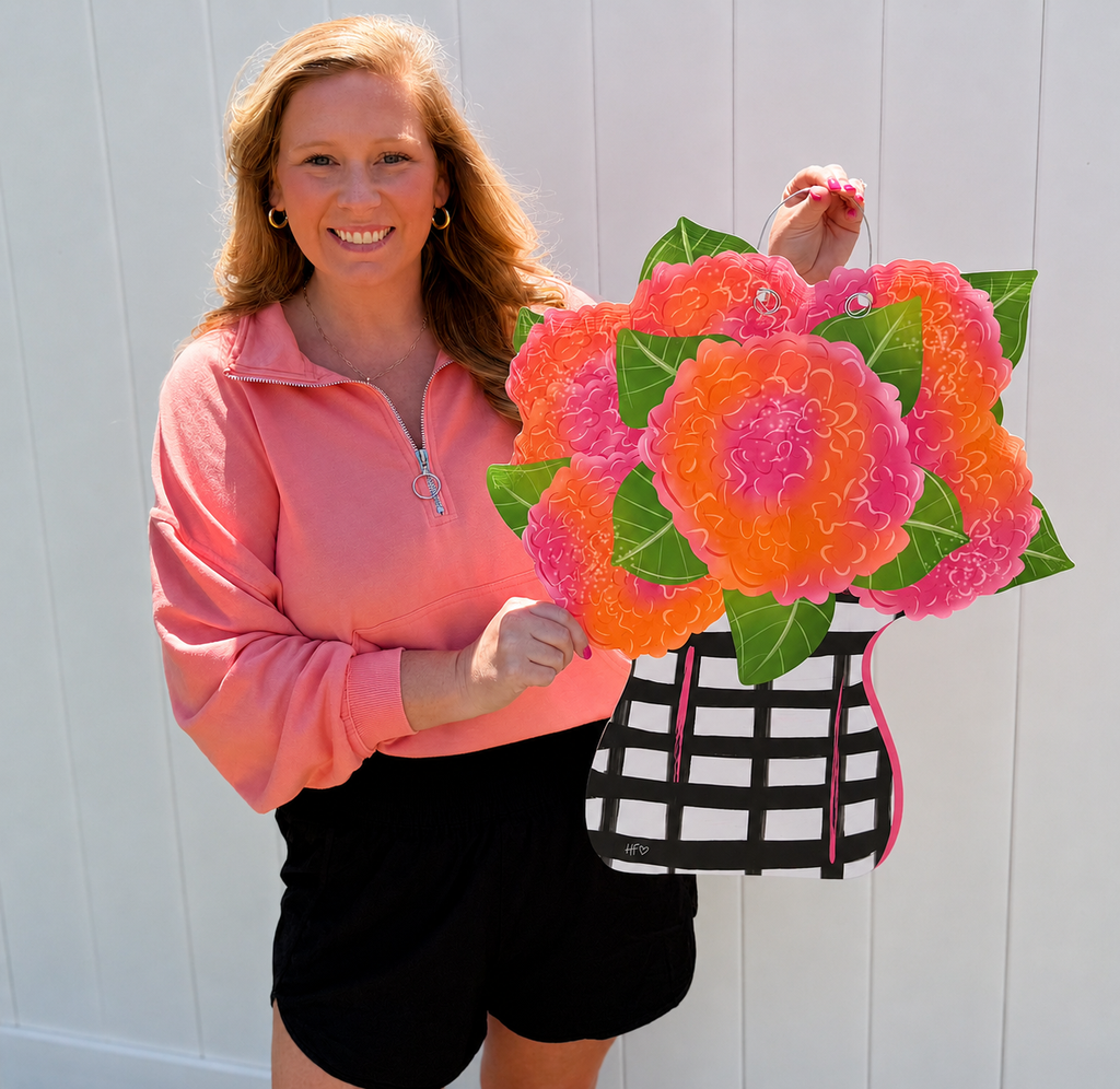 Spring Pink/Orange Hydrangea Vase Door Hanger