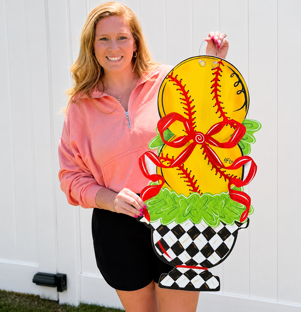 Softball Topiary Door Hanger