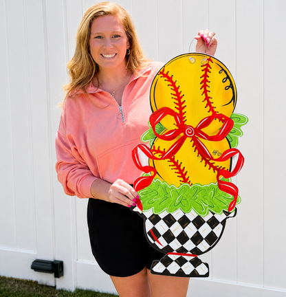 Softball Topiary Door Hanger