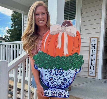 Elegant Chinoiserie Pumpkin Door Hanger