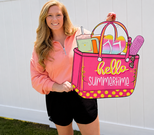 Hello Summertime Beach Bag Door Hanger