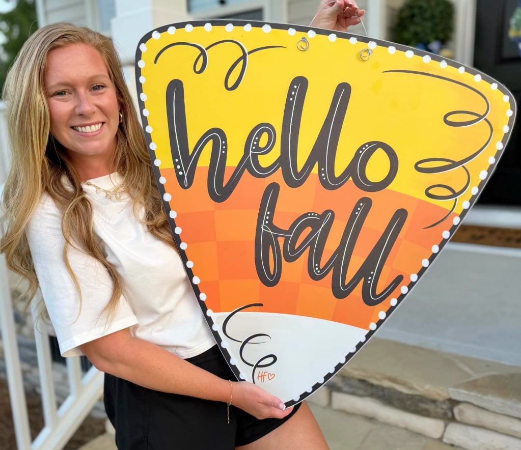 Candy Corn Hello Fall Door Hanger