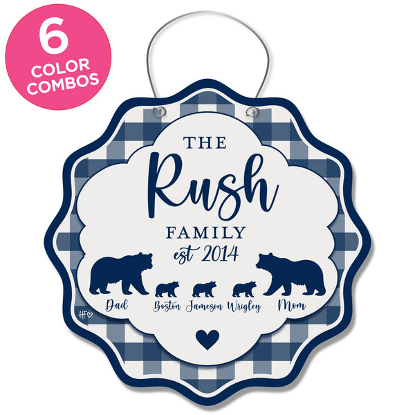 Classic Checkered Personalized Bear Family Sign (CUSTOM)