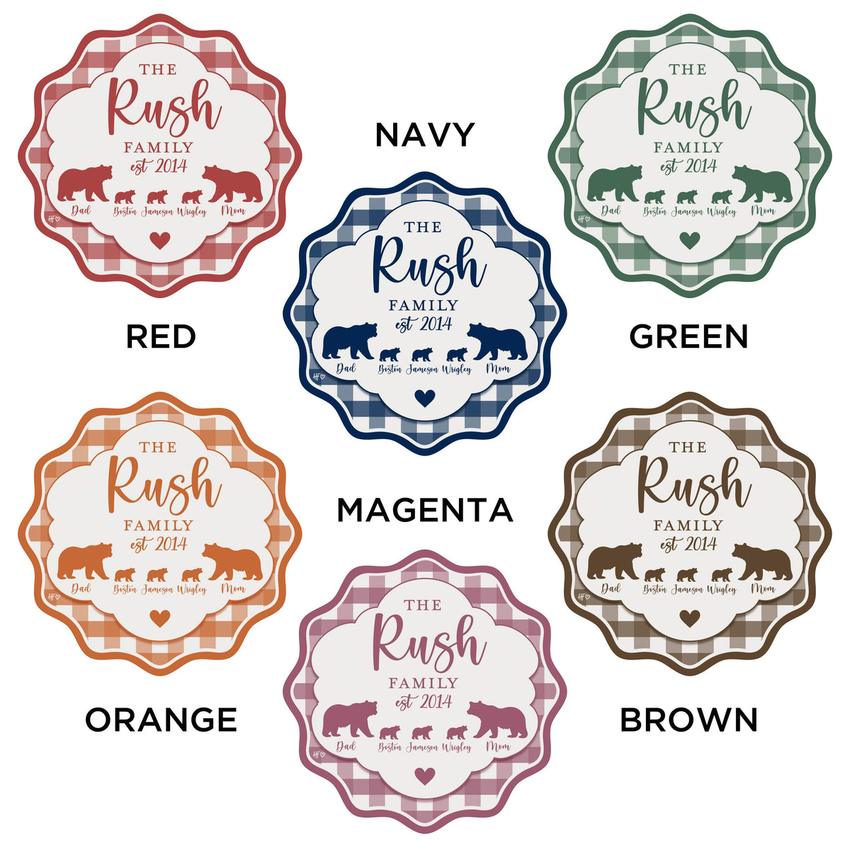 Classic Checkered Personalized Bear Family Sign (CUSTOM)
