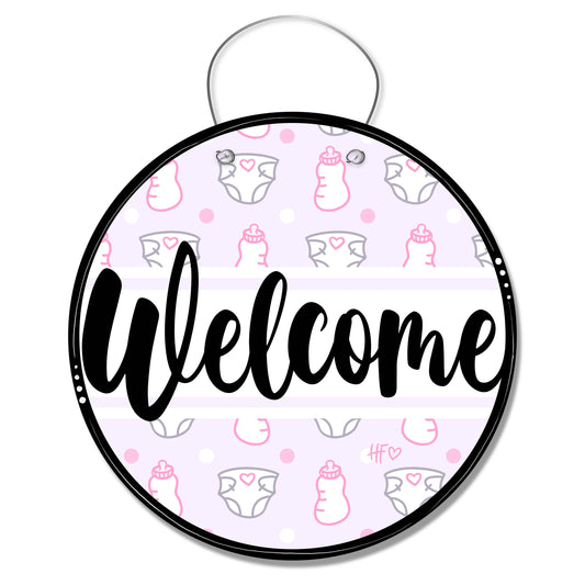 Baby Girl Welcome Board Door Hanger