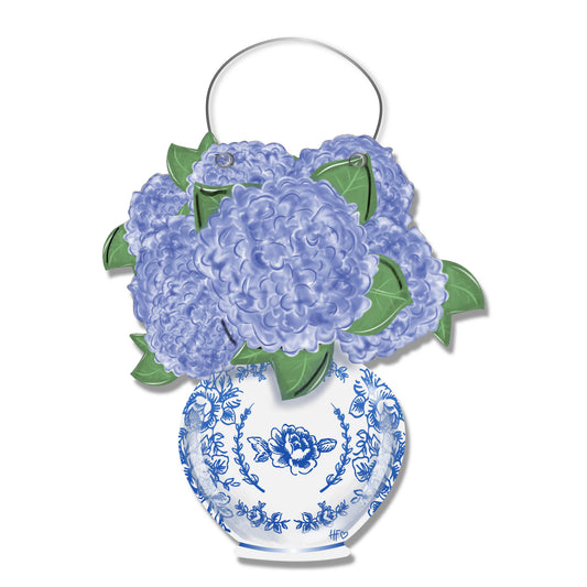 Blue White Chinoiserie Hydrangea Door Hanger