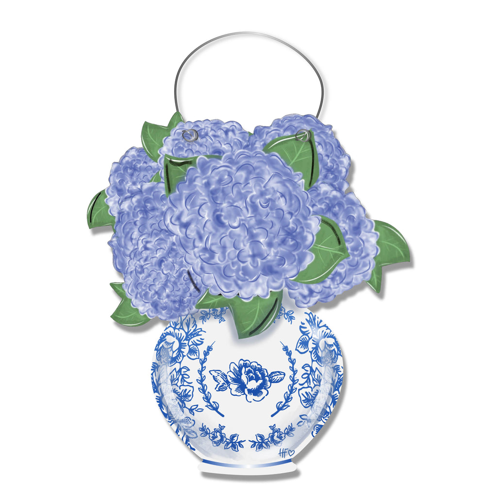 Blue White Chinoiserie Hydrangea Door Hanger