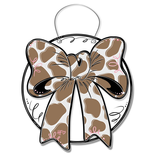 Brown Cow Print Bow Door Hanger