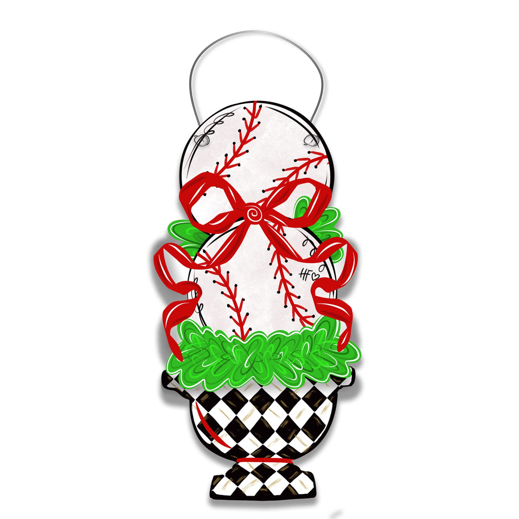 Baseball Topiary Door Hanger