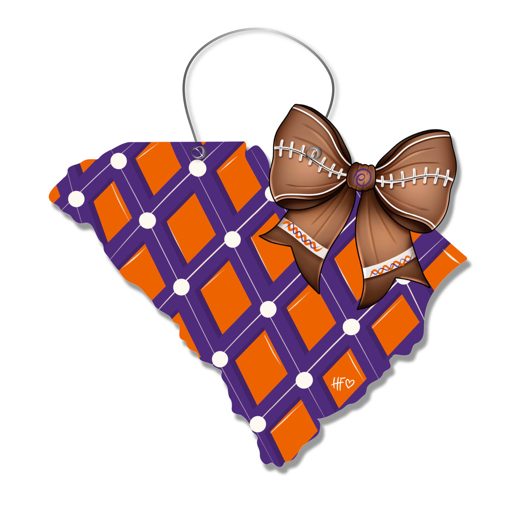 Orange & Purple Football Bow Door Hanger