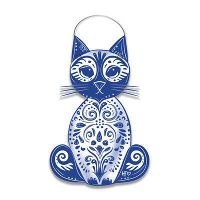 Carolina Chinoiserie Blue & White Cat Door Hanger