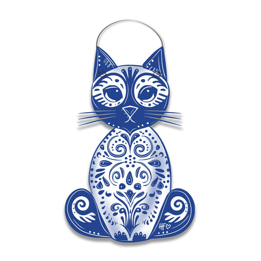 Carolina Chinoiserie Blue & White Cat Door Hanger