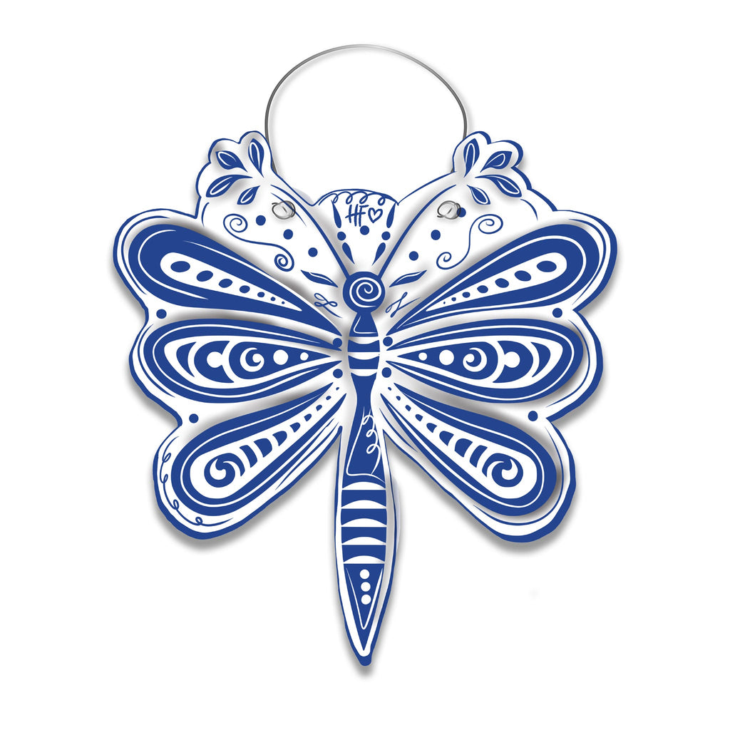 Carolina Chinoiserie Blue & White Dragonfly Door Hanger