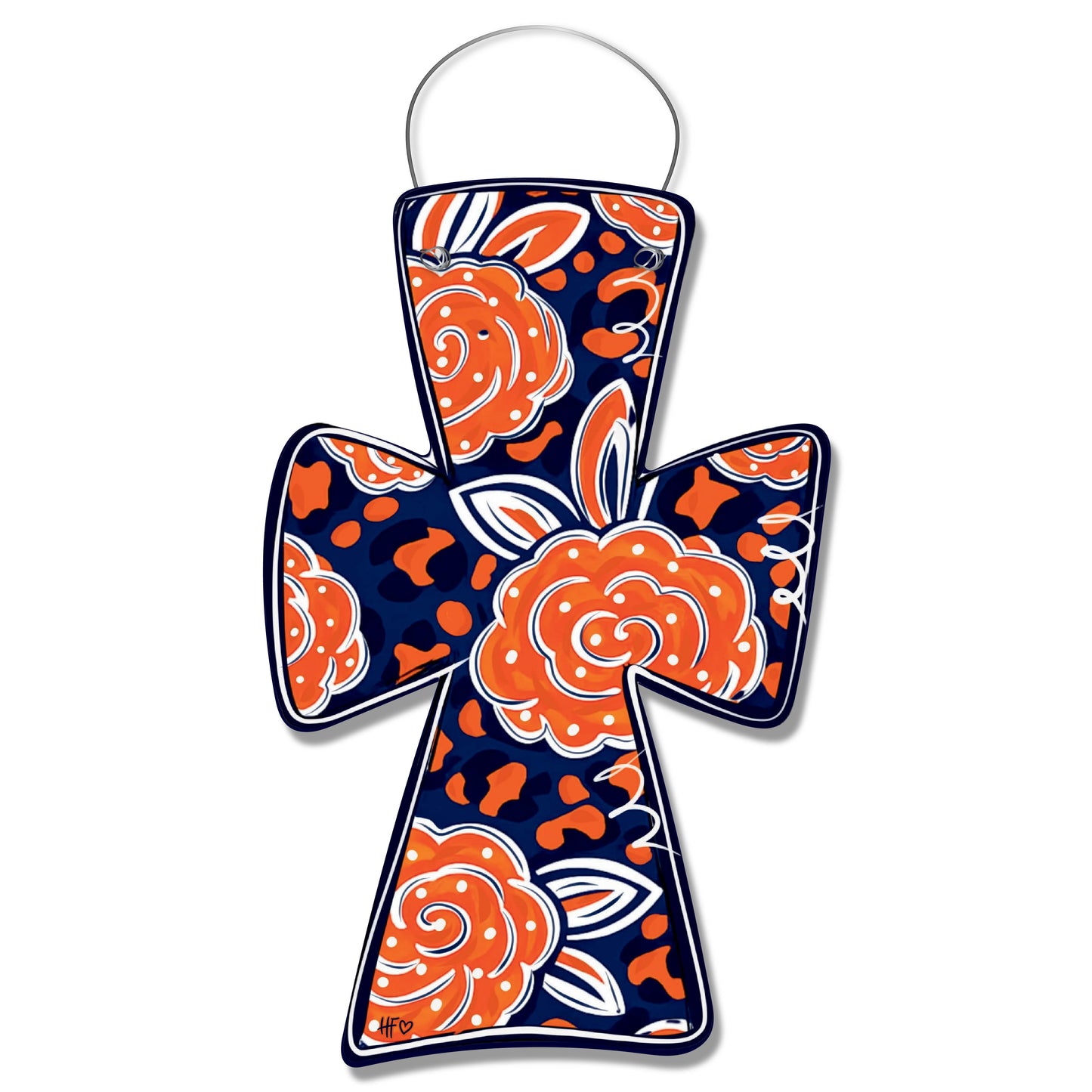 Blue Orange Floral Cross Door Hanger