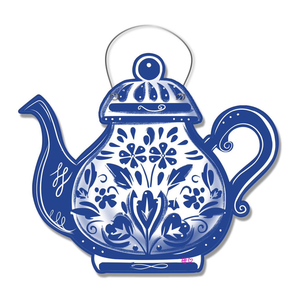 Carolina Chinoiserie Blue & White Tea Pot Door Hanger