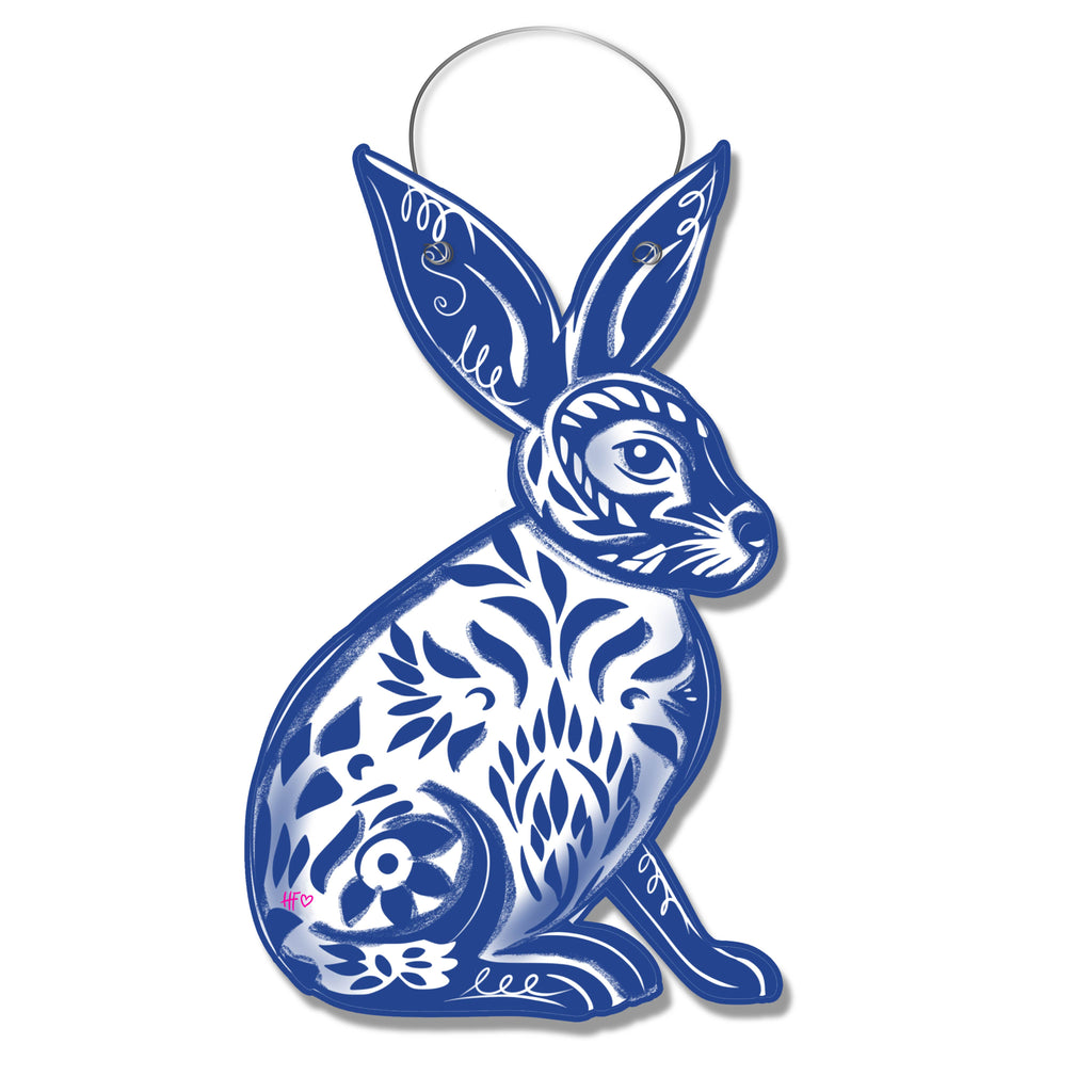 Carolina Chinoiserie Blue & White Bunny Door Hanger