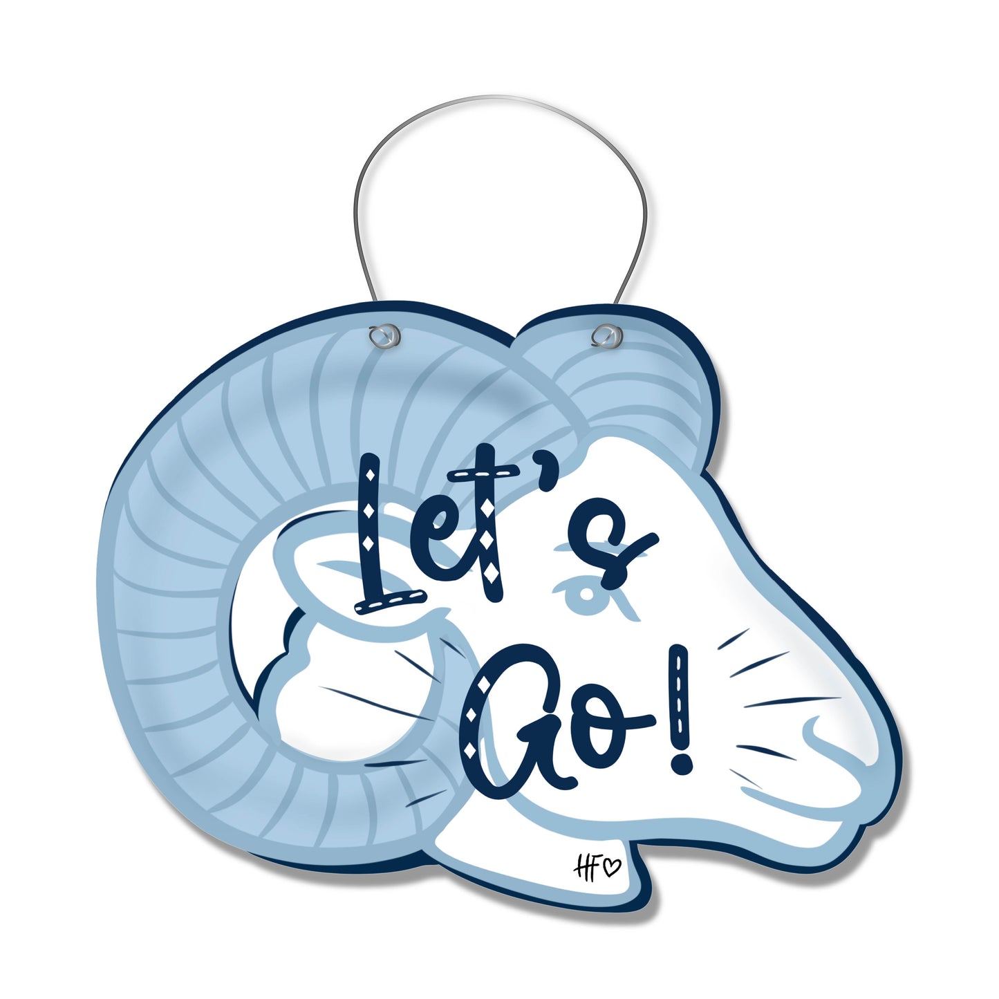 Let's Go White/Light Blue Ram Door Hanger