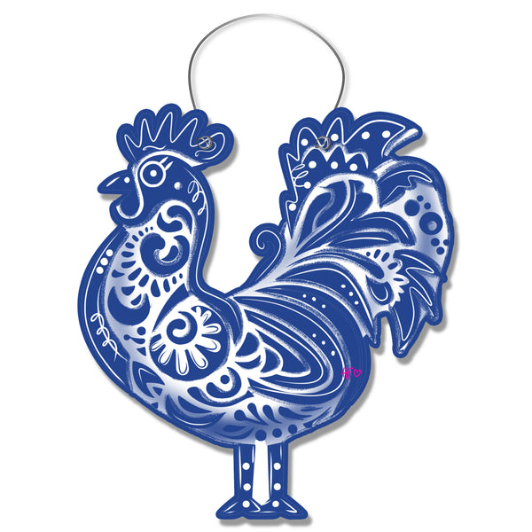 Carolina Chinoiserie Blue & White Rooster Door Hanger