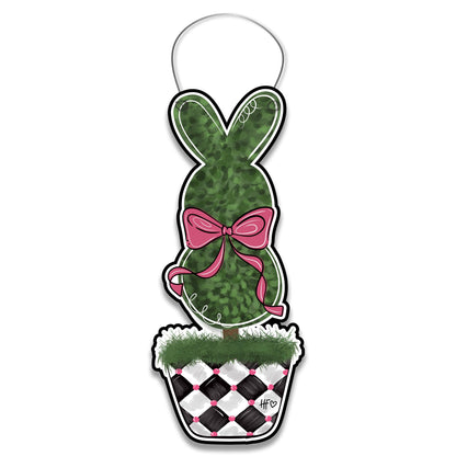 Boxwood Checkerboard Topiary Bunny Door Hanger