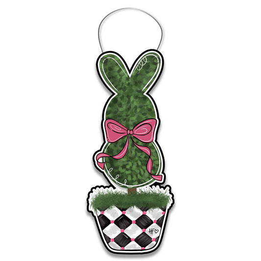 Boxwood Checkerboard Topiary Bunny Door Hanger
