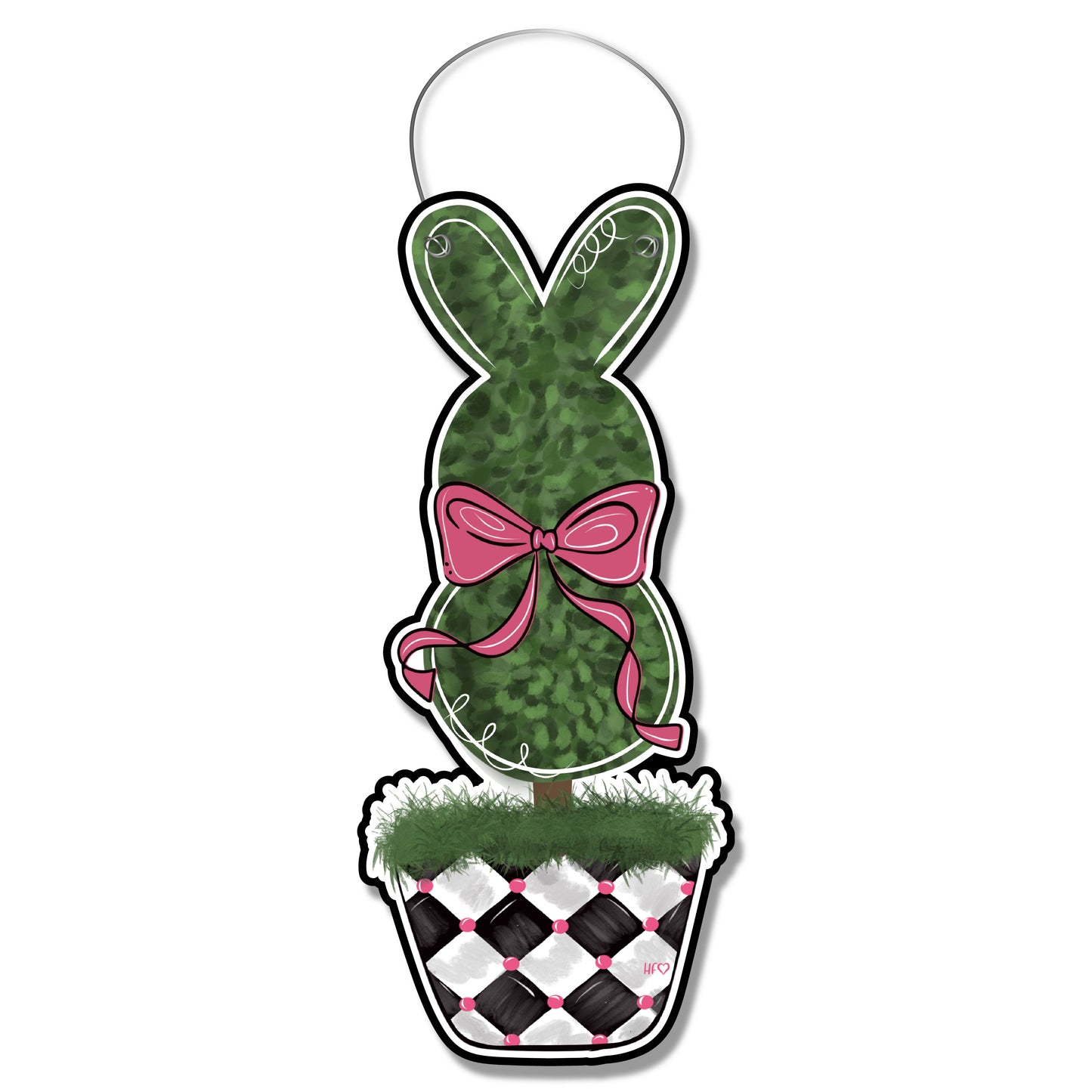 Boxwood Checkerboard Topiary Bunny Door Hanger