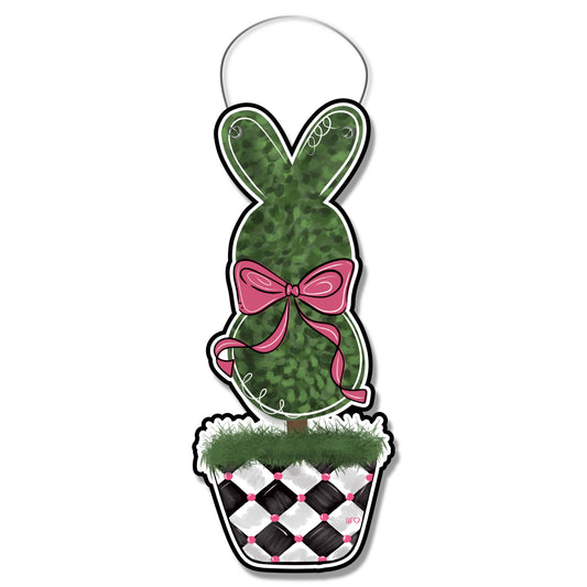 Boxwood Checkerboard Topiary Bunny Door Hanger