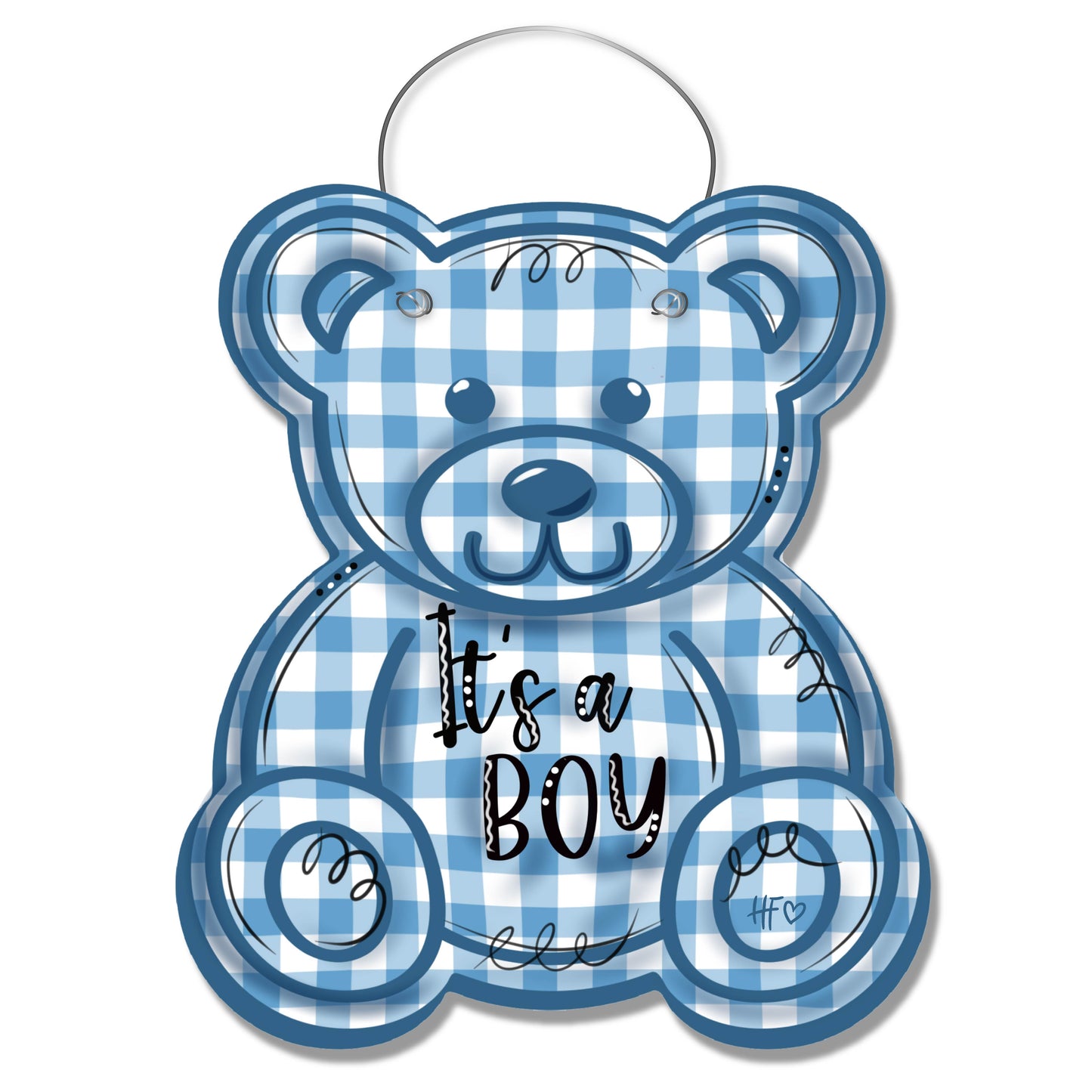 It's a Boy Gingham Teddy Bear Door Hanger