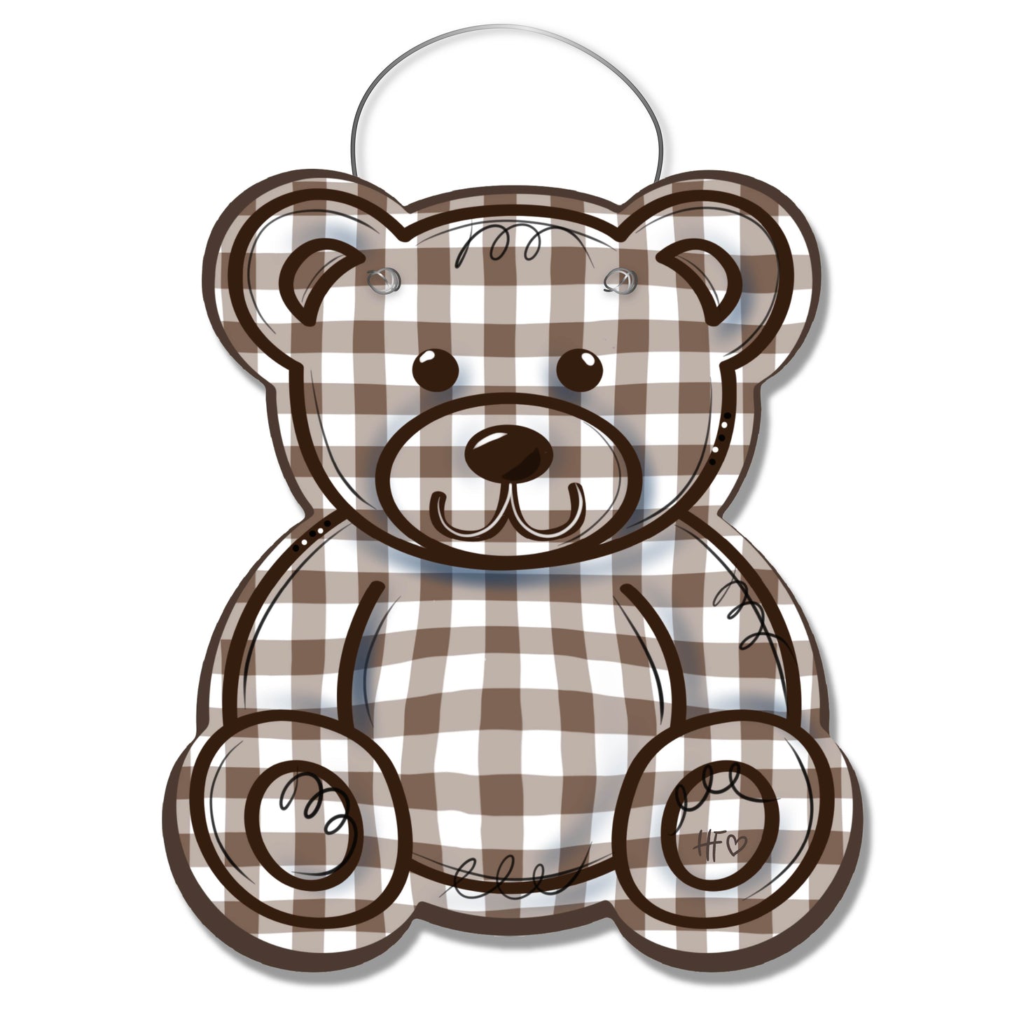 Soft Brown Gingham Teddy Bear Door Hanger