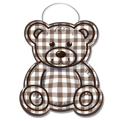 Soft Brown Gingham Teddy Bear Door Hanger