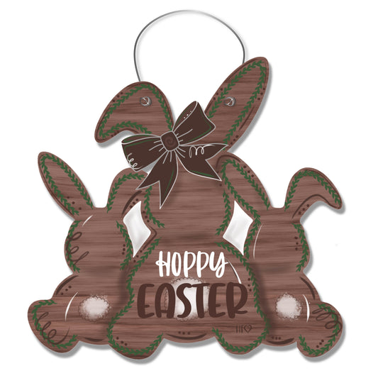 Bunny Trio Hoppy Easter Door Hanger (Neutral Brown)