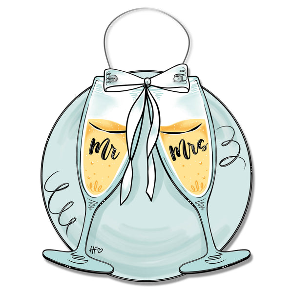 Champagne Glasses Mr. and Mrs. Door Hanger